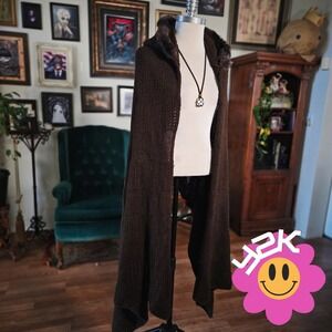 Brown Knit Wrap Hooded Shawl Vintage Y2K Boho Woodland Fairycore Rabbit Fur